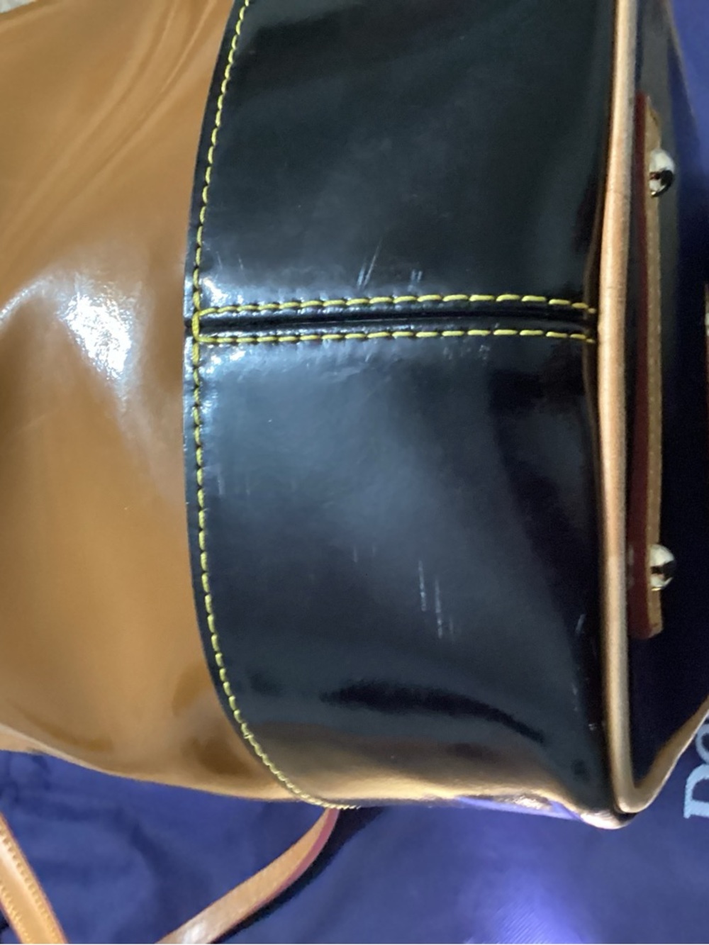Dooney & Bourke Brown and Black Patent Tote with Heart Charm - Picture 6 of 8